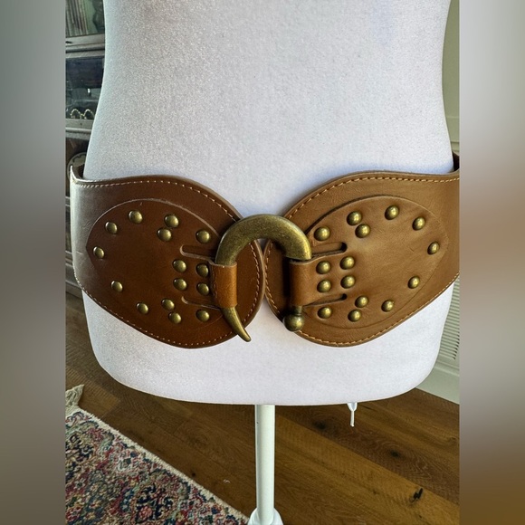 Women's 4" Wide High Waist Elastic Stretchy Studded Hook Belt #6086 S/M Brown - Picture 1 of 4